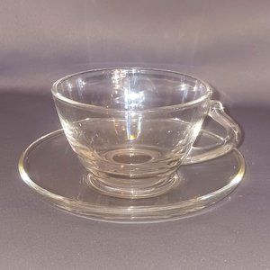 Vintage Clear Glass Cup and Saucer Set Unique Handles